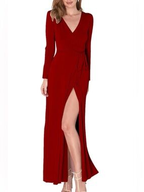 PIA GLADYS PEREY PERSIA Red Metallic Jersey Wrap dress NWT